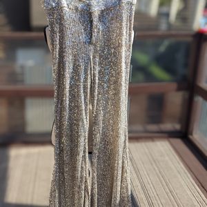 Champagne Zara wide leg sequin pants medium